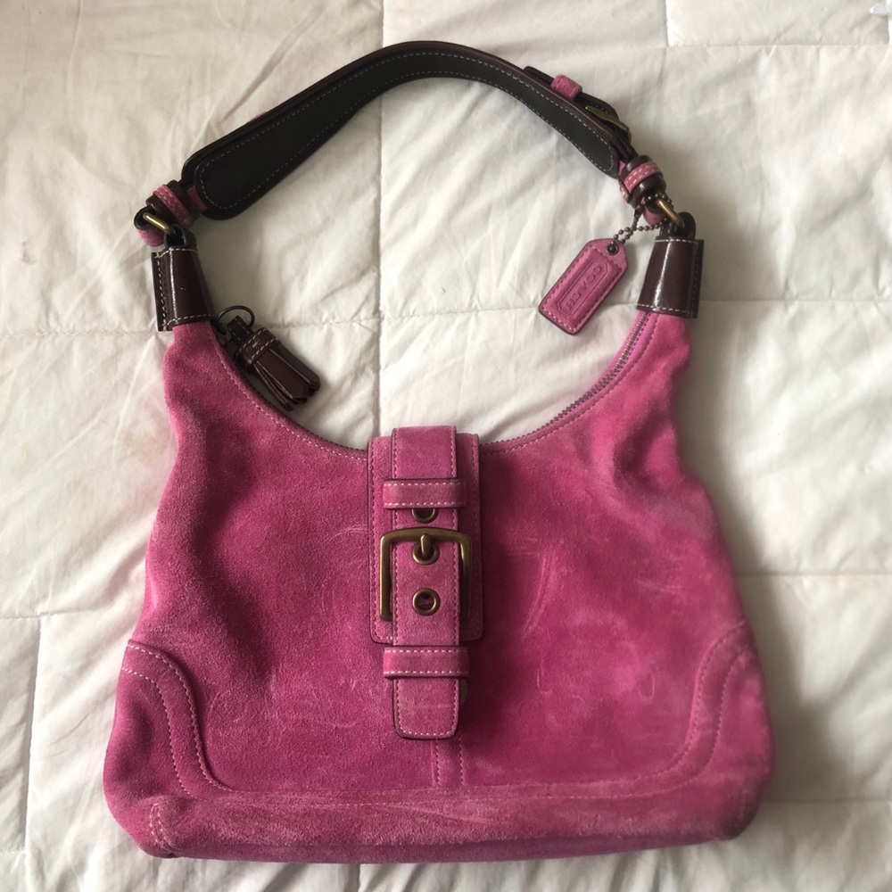 Coach Pink suede satchel handbag